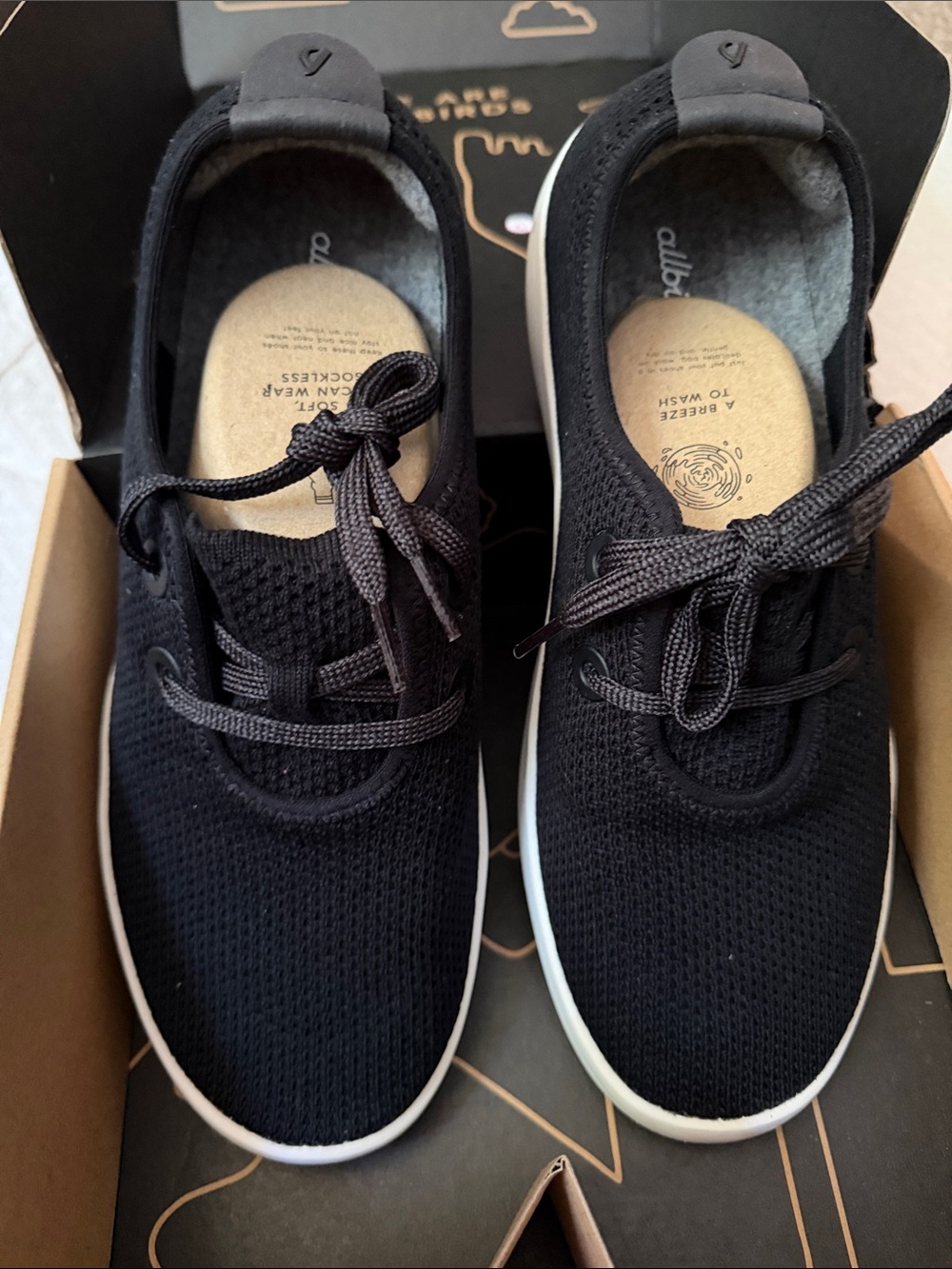 allbirds Men's Black Knit Lace-Up Sneakers with White Sole